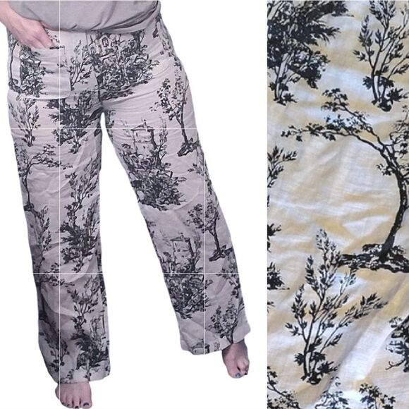Joie White Black Printed 100% Linen High Rise Wide Leg Pants Size 8 - Picture 4 of 14
